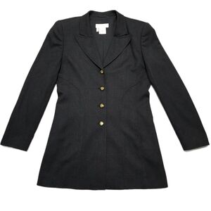 Escada Margaretha Ley Charcoal Grey Wool Blend Blazer Jacket Gold Buttons Sz 38